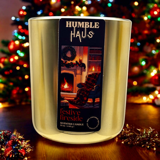 Festive Fireside 12oz wooden wick candle