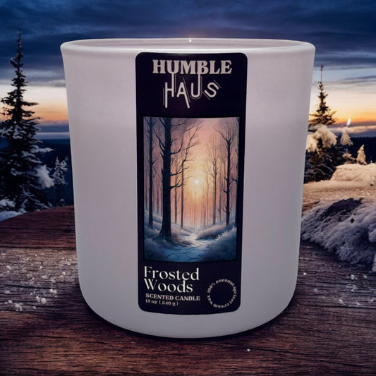 Frosted Woods 12oz wooden wick candle