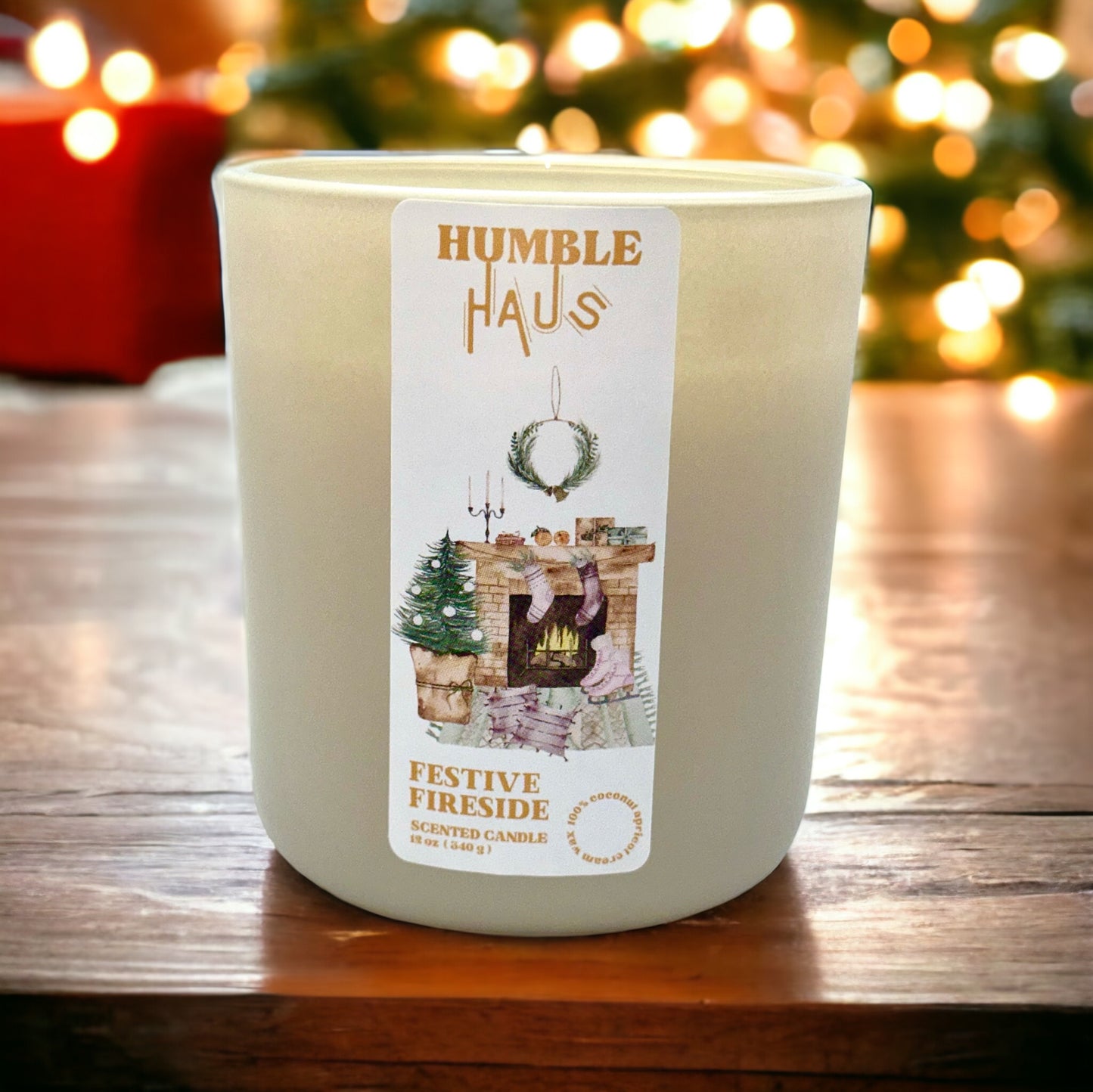 Festive Fireside 12oz wooden wick candle