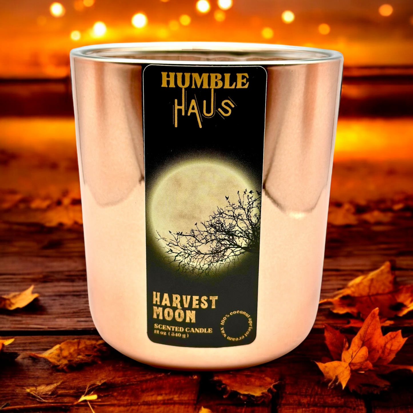 Harvest Moon 12oz wooden wick candle